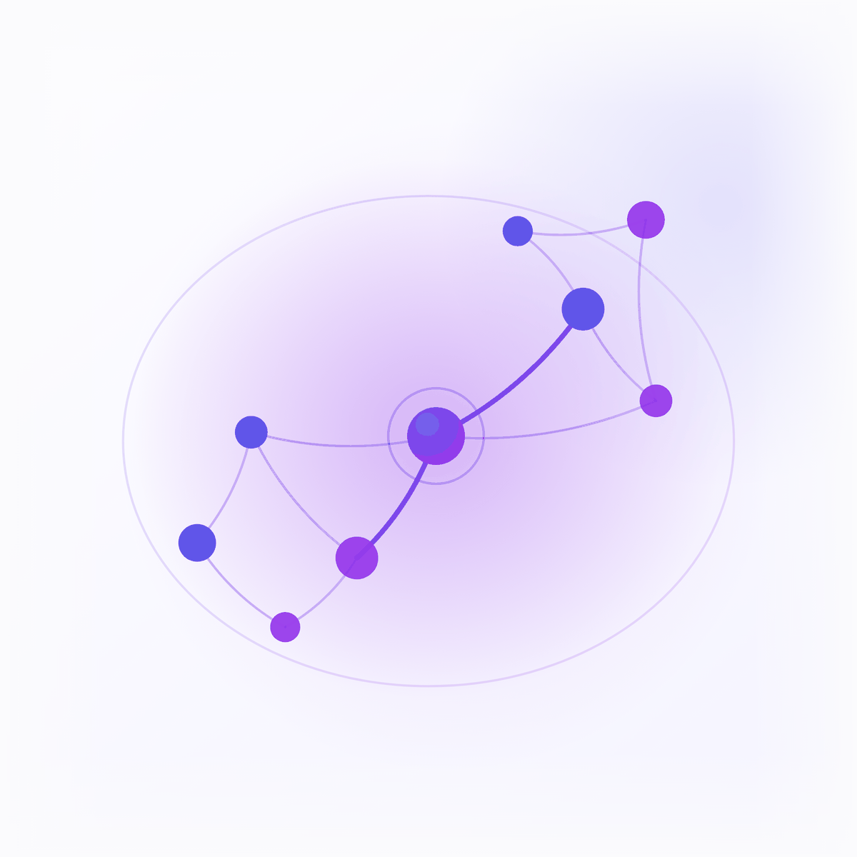 Abstract Queleon artwork — a network of nodes joined by a heavy central link.